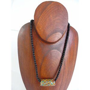 Vintage 1960's Venetian Glass Bead Necklace African Trade Bead 90 Black Beads
